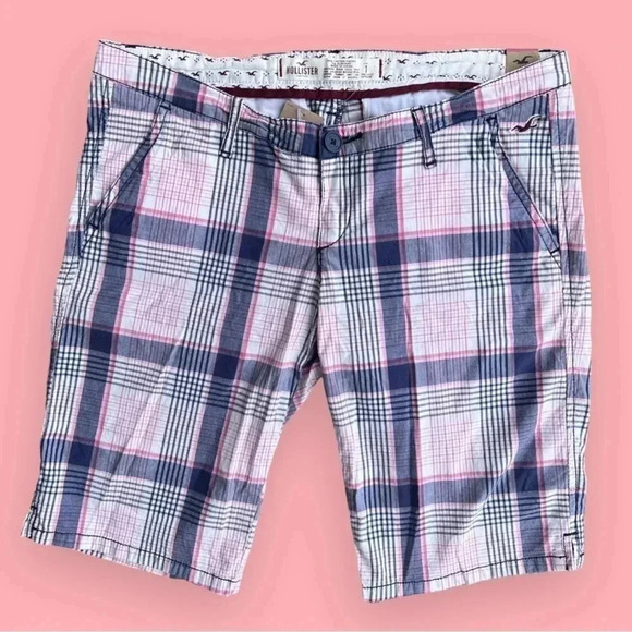 Retro! New Hollister Plaid Bermuda Shorts Pink, Purple, White Size 1 NWT - Picture 1 of 5